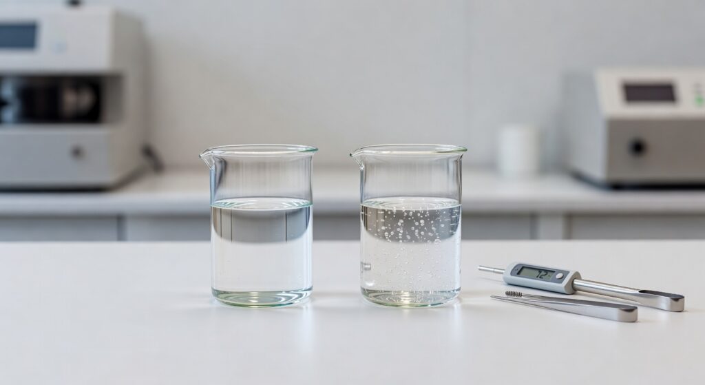 Scientifique analysant des échantillons d'eau hydrogénée en laboratoire pour tester sa concentration