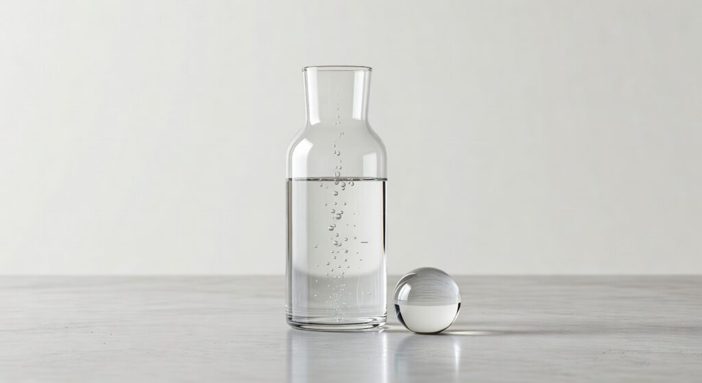 Verre d'eau hydrogénée transparente avec bulles d'hydrogène moléculaire