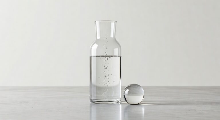 Verre d'eau hydrogénée transparente avec bulles d'hydrogène moléculaire